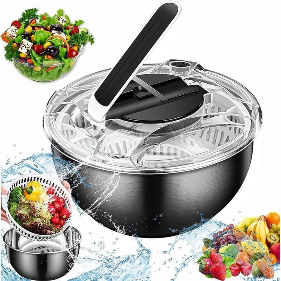 Salade Centrifuge Groente Droger Salade Bereiden Grote Capaciteit 3.5 Liter Zilver