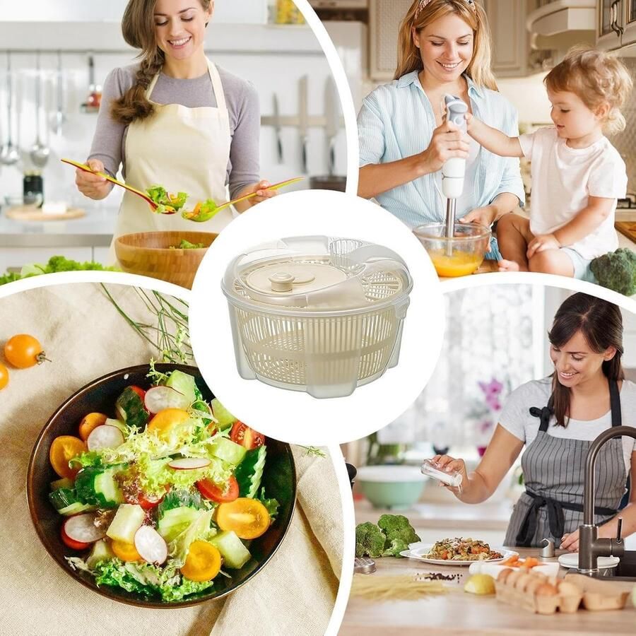 Salade Centrifuge Groente Droger Verse Salades Maken Handzwengel Mechanisme Grote Capaciteit Wit