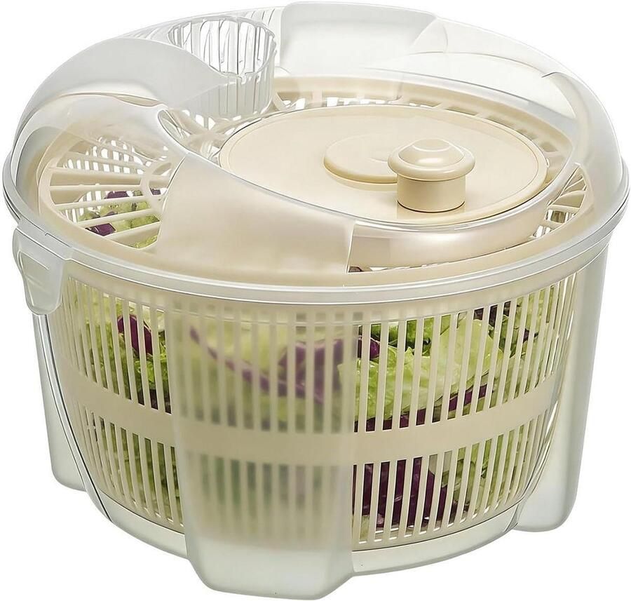 Salade Droger Groente Waskom Groenten Drogen Handmatig Centrifugaal Mechanisme 23 x 23 x 17 cm Wit