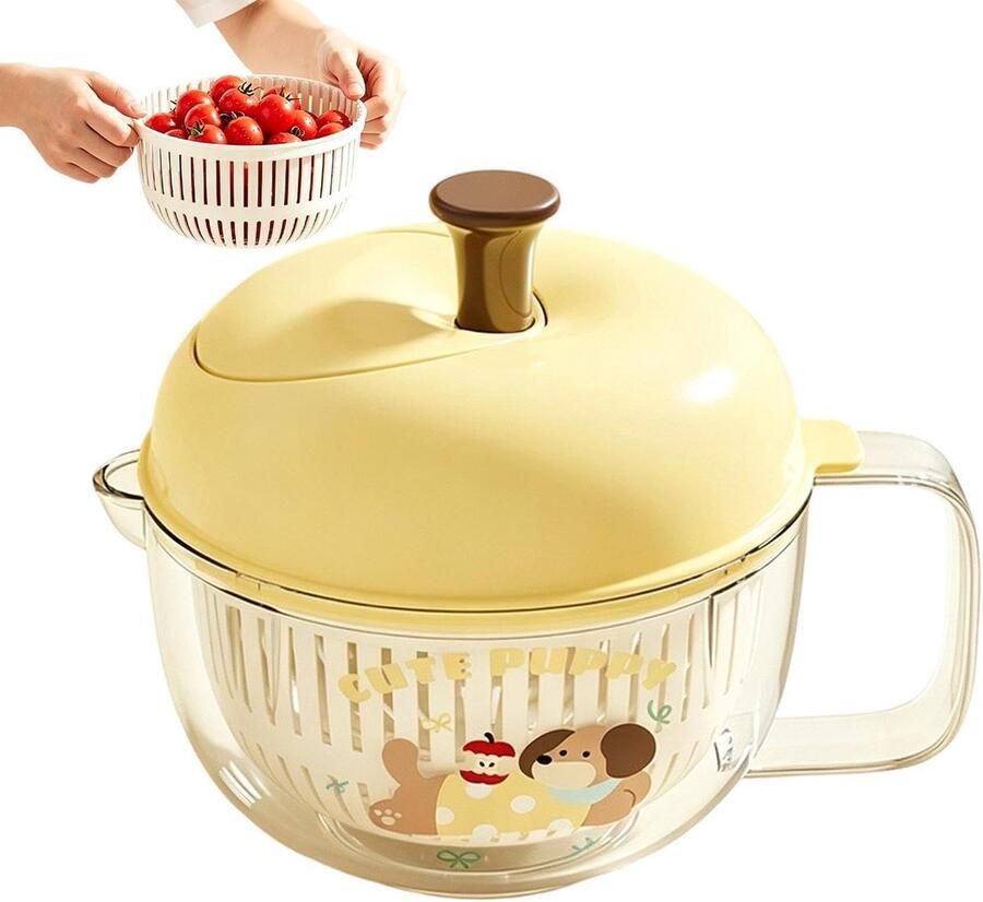 Salade Droger Keuken Centrifuge Groente Fruittreinigen Dubbellaags Wassen Drogen 20 cm Hoog Geel