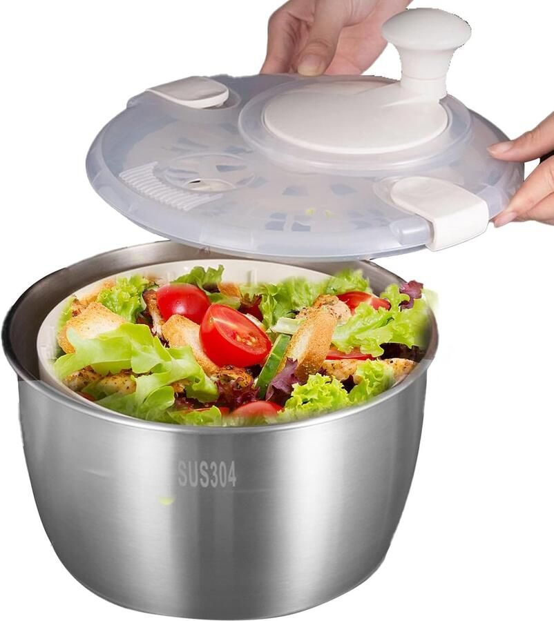 Salade Spinner Groente Droger Salades Maken Roestvrij Staal 5 Liter Zilver