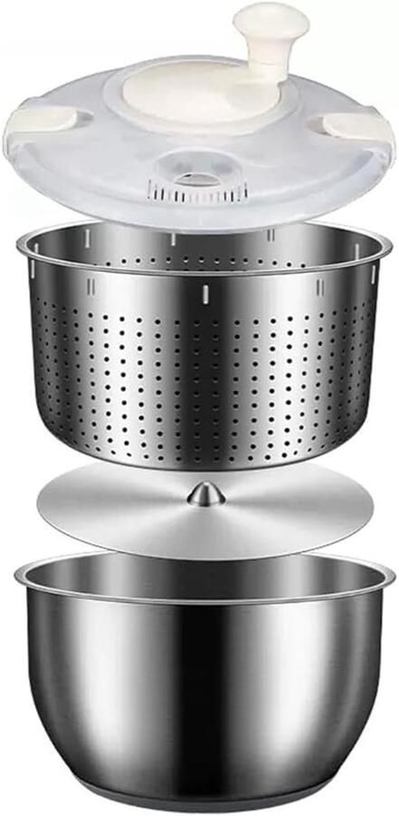 Salade Spinner Groente Wasmachine Keuken Hulp Roestvrijstaal Ontwerp 6 Liter Zilverkleurig