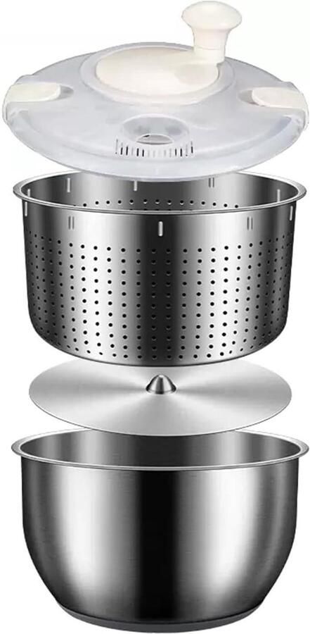 Salade Spinner Groente Wasmachine Salades Drogen Ingebouwd Afvoersysteem 6L Kom Zilver