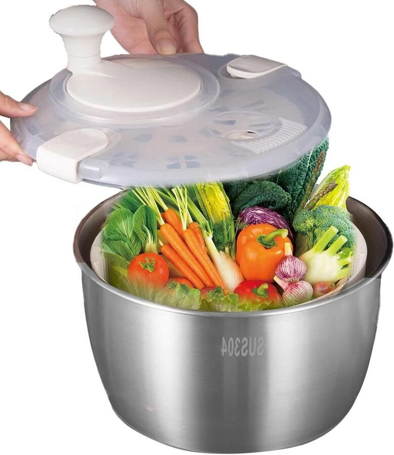 Salade Spinner Groot Sla Droger Groenten Wassen Antislip Bodem 5 Liter Zilver
