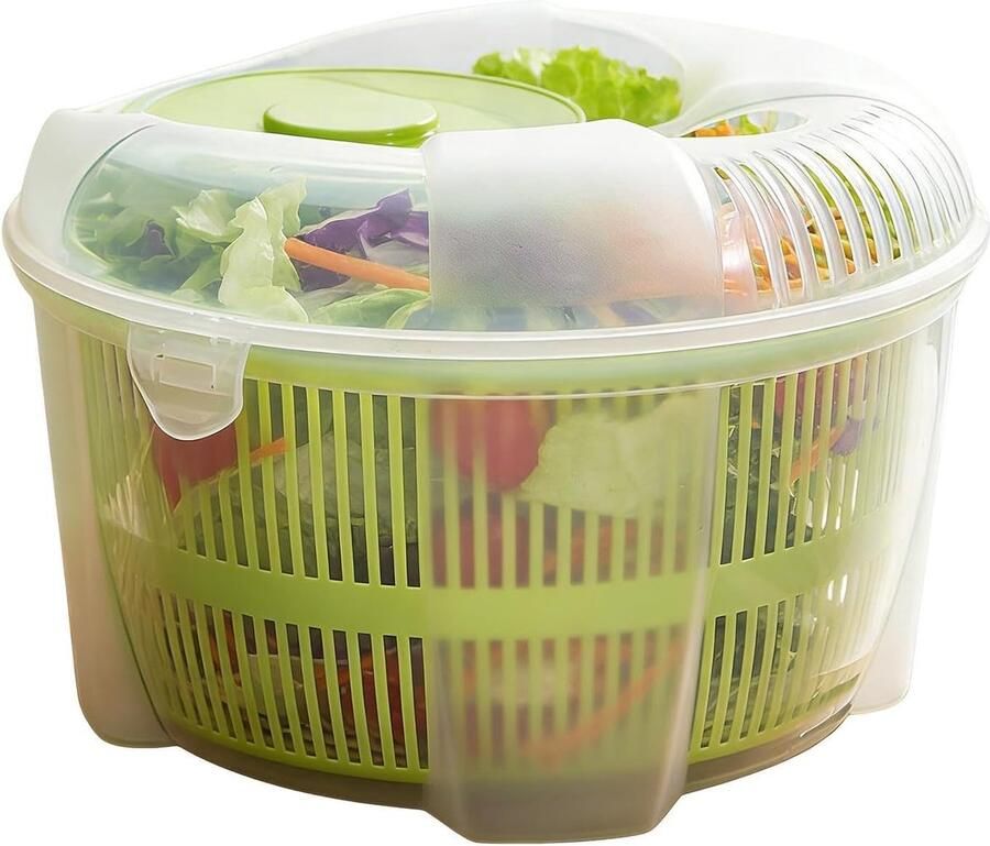 Salade Wasmachine Groente Droger Verse Salades Maken Handmatig Zwengelmechanisme 21 x 21 x 14 cm Wit