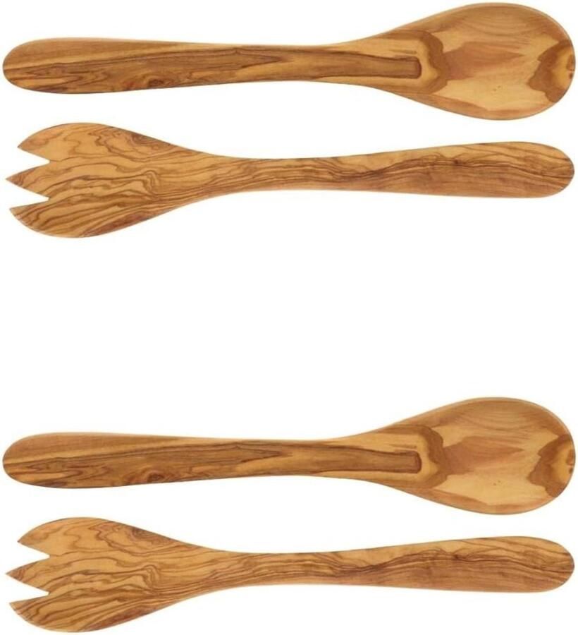 Saladebestek Set Houten Lepel Vork Salade Serveren Unieke Houtnerf 30 cm Natuurlijk Hout