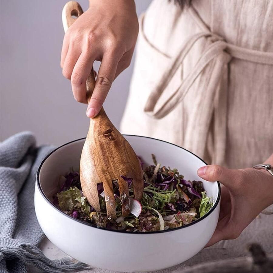 Saladebestek Set Houten Tang Serveren en Mixen Ergonomisch Ontwerp 2-delig Natuurlijk Hout