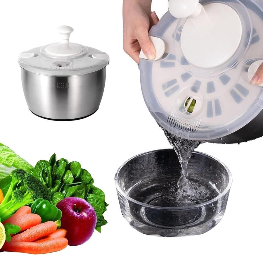 Saladecentrifuge Droger Groente Droger Salade Bereiden Roestvrij Staal 5 Liter Zilver