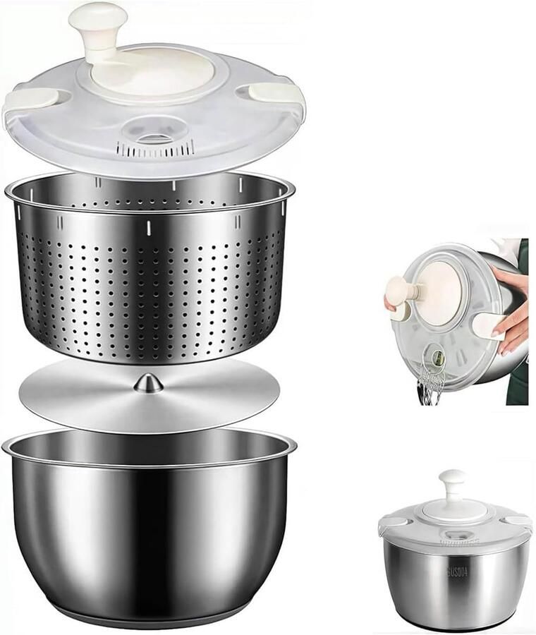 Saladecentrifuge Groente Fruitwasser Keuken Efficiëntie Snel Centrifugeren 6 Liter Capaciteit Zilver