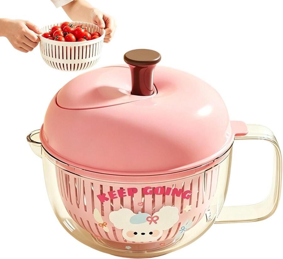 Saladecentrifuge Groente Waskom Maaltijdvoorbereiding Thuis Dubbele Laags Mand 20 cm Roze