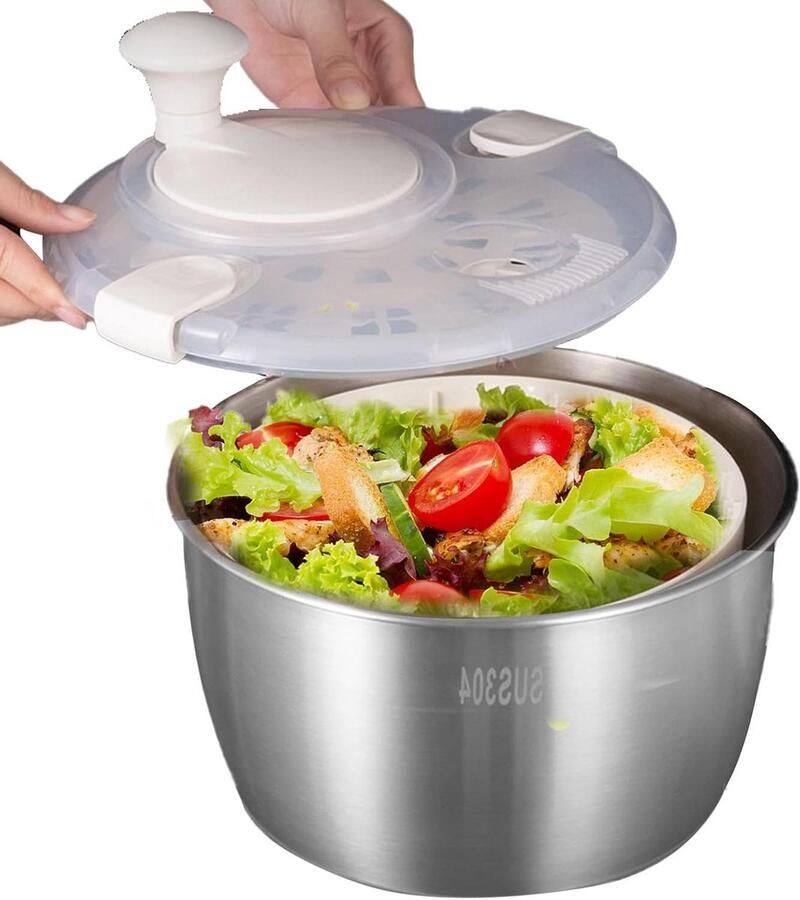 Saladecentrifuge Groentewasdroger Snel Salades Maken Antislip Basis 5 Liter Wit