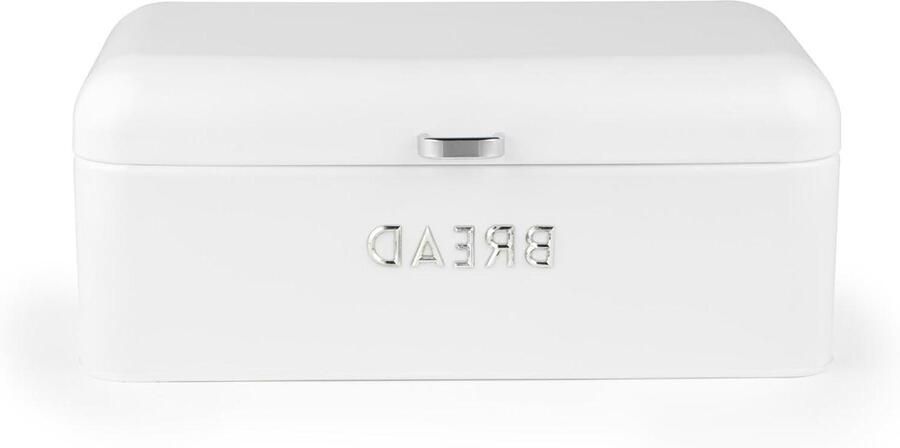 Salter Boston Bread Bin – Large Bread Storage Container Ice White Shimmer Finish with Embossed Lettering Store Bread Pastries and Bagels Durable Steel Easy to Clean Long-Lasting Freshness