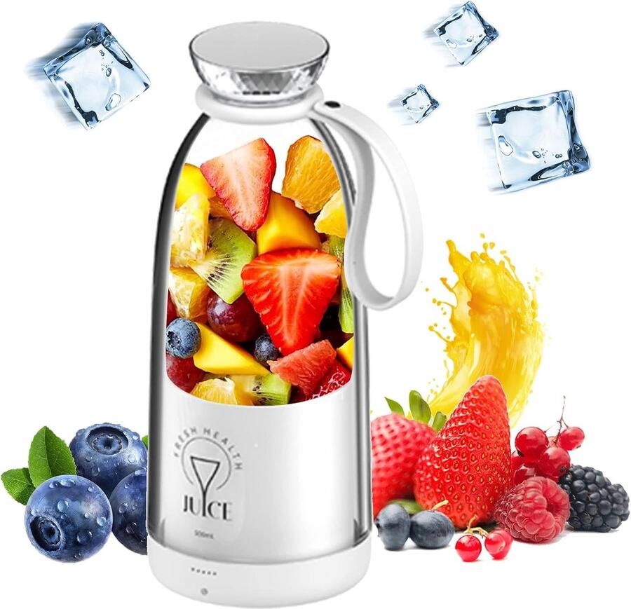 Sander Shop Draagbare Smoothiemaker To Go 500 ml Oplaadbare Mixer met 6 Messen Roestvrij Staal Fresh Juice Fles voor Babyvoeding Sportschool Reizen (Wit)