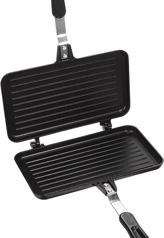 Sandwich Bakpan Dubbelzijdige Pan Ontbijt Maken Antiaanbaklaag 35.50 x 24.00 cm Zwart