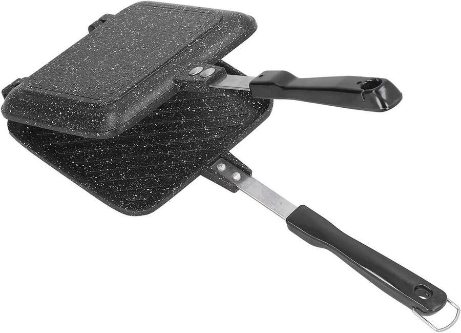 Sandwich Brood Pan Dubbelzijdige Pan Ontbijt Maken Non Stick Coating 34.5 x 15 cm Grijs