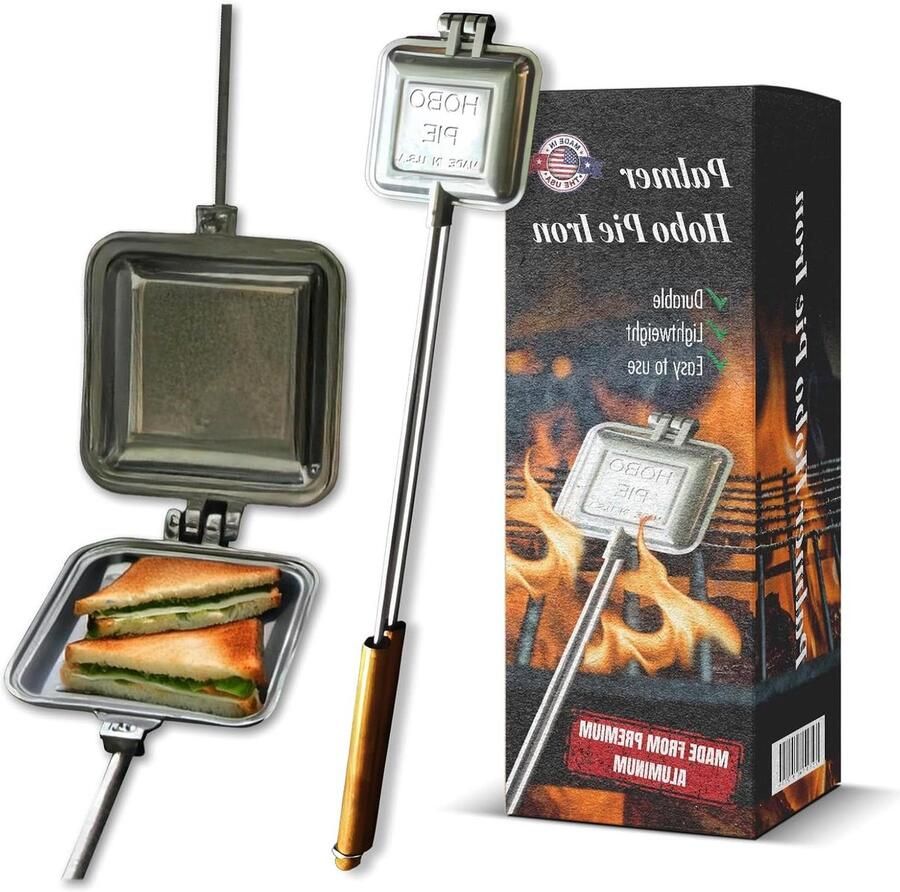 Sandwich Broodrooster Kampvuur Pan Buiten Koken Gegoten Aluminium 26 Inch Handvat Zwart