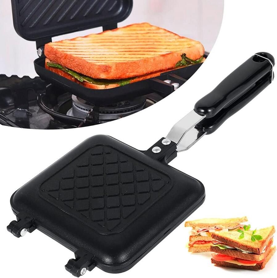 Sandwich Broodrooster Toastie Maker Snacks Maken Antiaanbaklaag 39 cm Zwart