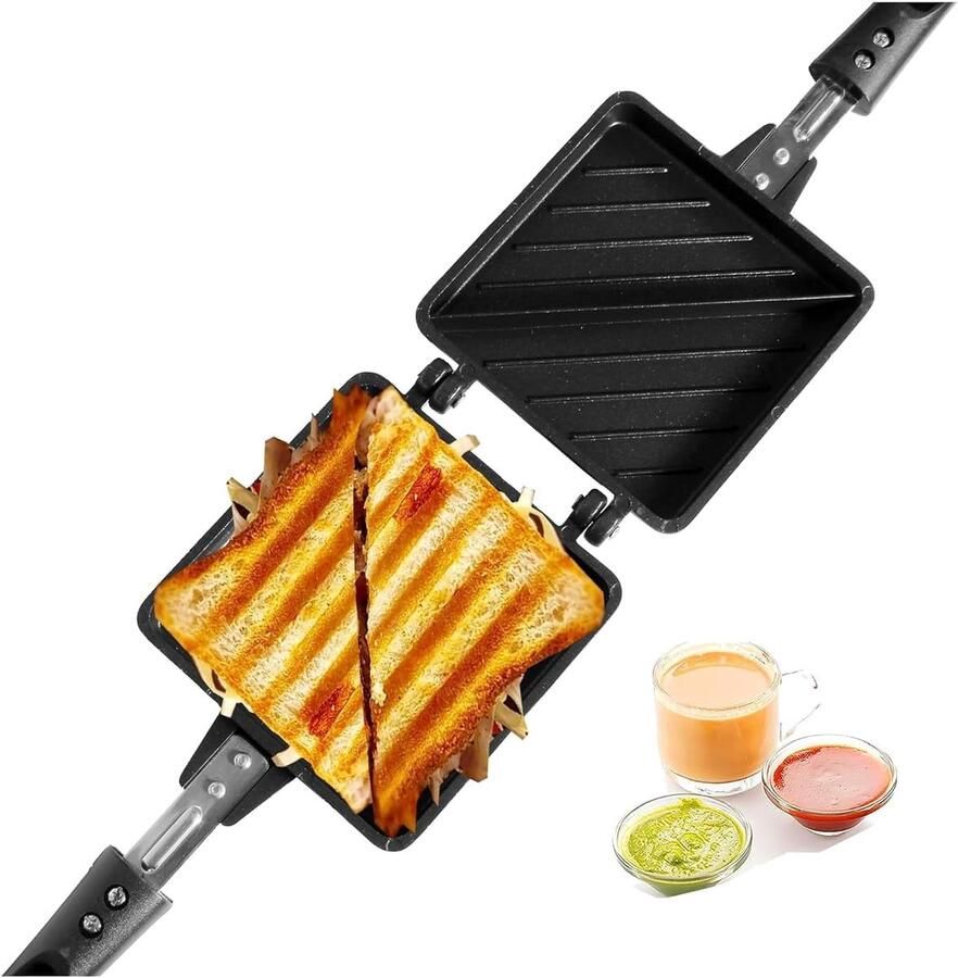 Sandwich Broodrooster Tosti IJzer Grill Snelle Lunch Maken Dubbele Anti-aanbaklaag 2 Slices Zwart