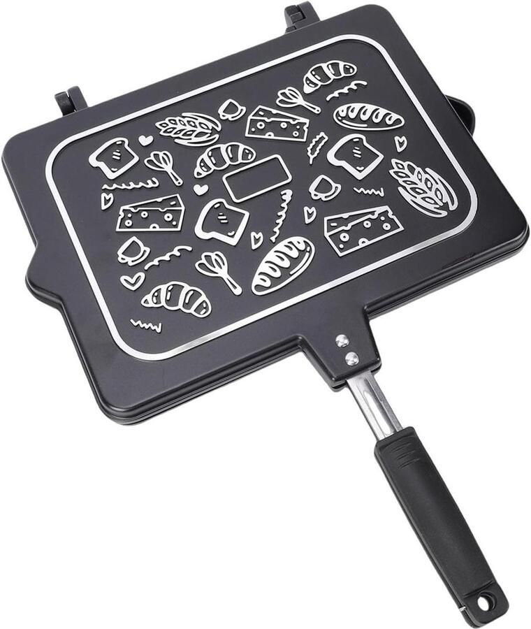 Sandwich Grill Pan Tosti IJzer Gevuld Ontbijt Maken Dubbelzijdig Gestreepte 49D x 36B x 4H cm