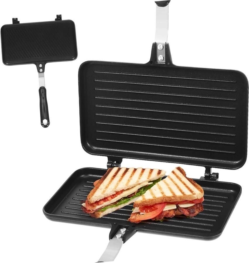 Sandwich Grillpan Tosti-ijzer Dubbelzijdig Ontbijt Snacks Maken Antiaanbak Laag 35 cm Zwart