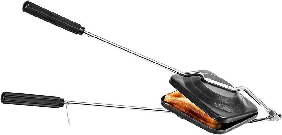 Sandwich Hand Broodrooster Tosti Maker Grill Buiten Koken Anti-aanbak Laag 15 x 15.2 cm Zwart