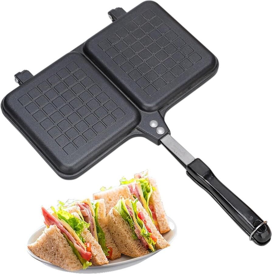 Sandwich Machine Tosti IJzer Ontbijt Bereiden Dubbel Panelen 36x25cm Zwart