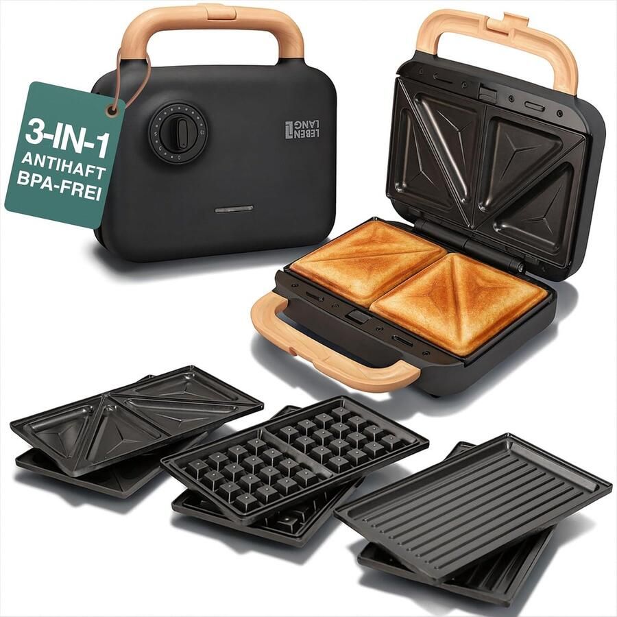 Tosti-ijzer 3-in-1 – Uitneembare Platen – Wafelijzer & Contactgrill – Timer – 750W