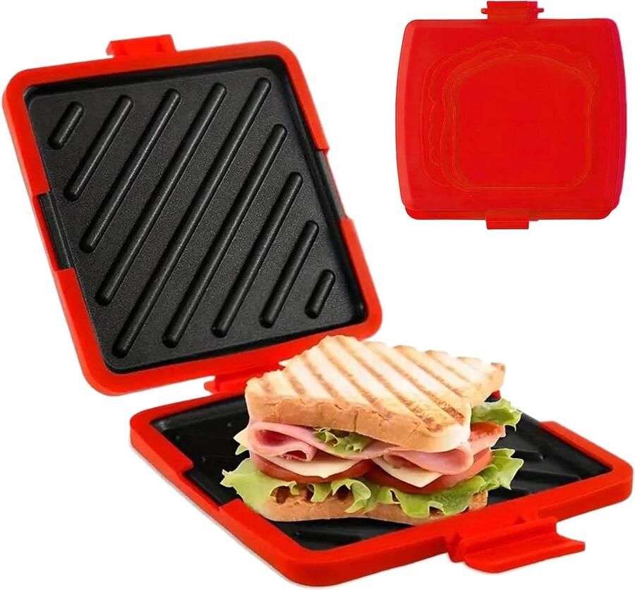 Sandwich Maker Broodjespers Keuken Snelle Snacks Maken Magnetron Veilig 16x16.5x3cm Rood