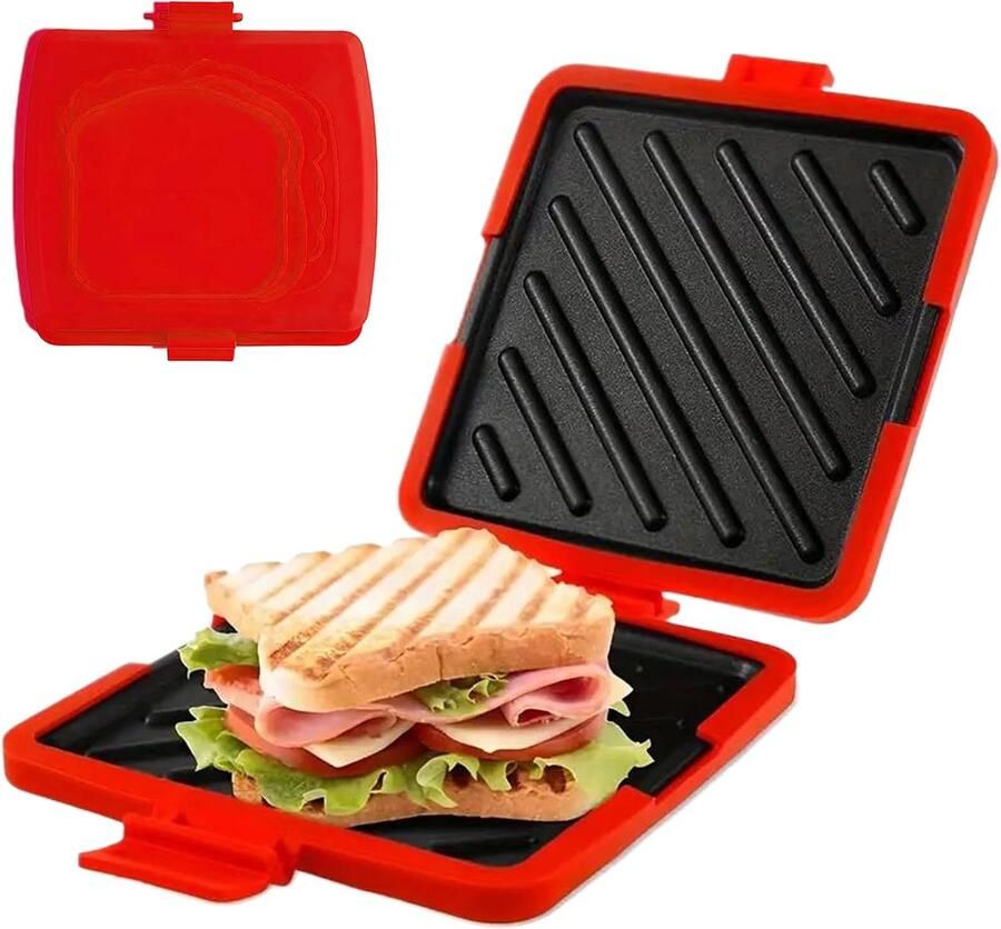 Sandwich Maker Broodpers Pan Ontbijt Snacks Maken Magnetron Bestendig 16 x 165 cm Rood