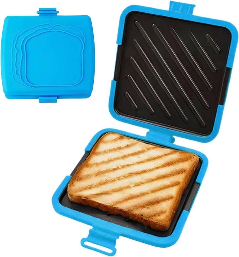 Sandwichmaker Tosti Maker Pan Magnetron Koken Geen Stroom Nodig 17 cm breed Blauw