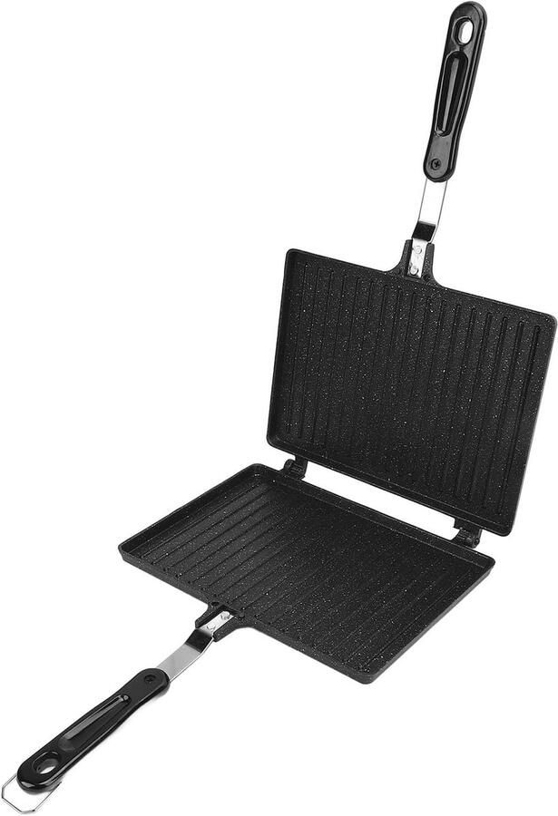 Sandwich Maker Broodrooster Pan Ontbijt Maken Dubbelzijdig Ontwerp 40 x 23 cm Zwart
