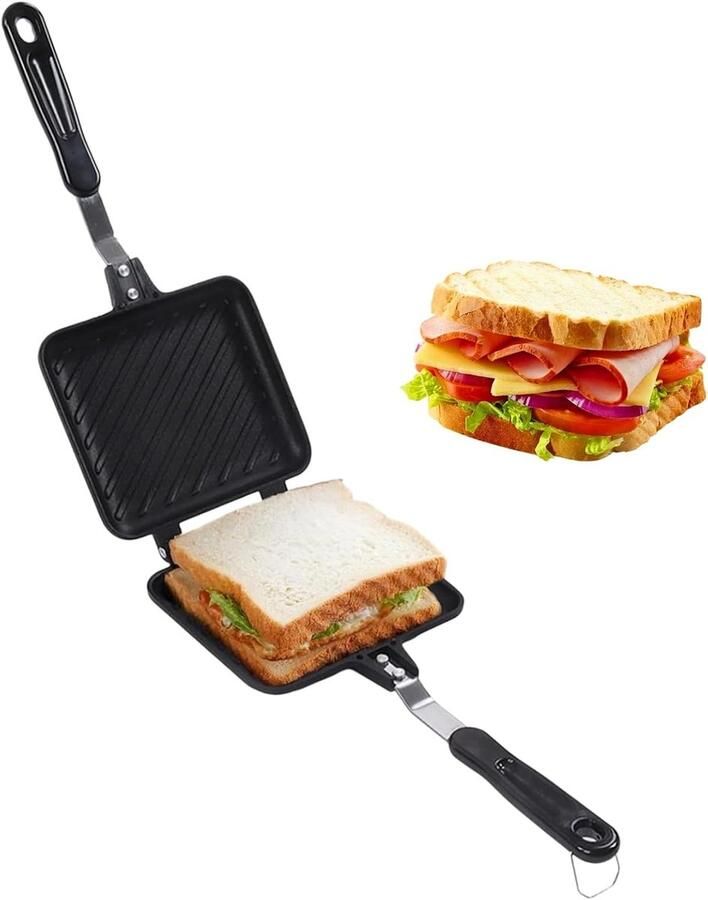Sandwich maker compact dubbele tosti-grill aluminium met anti-aanbaklaag ideaal voor camping en kantoor ShopVlot