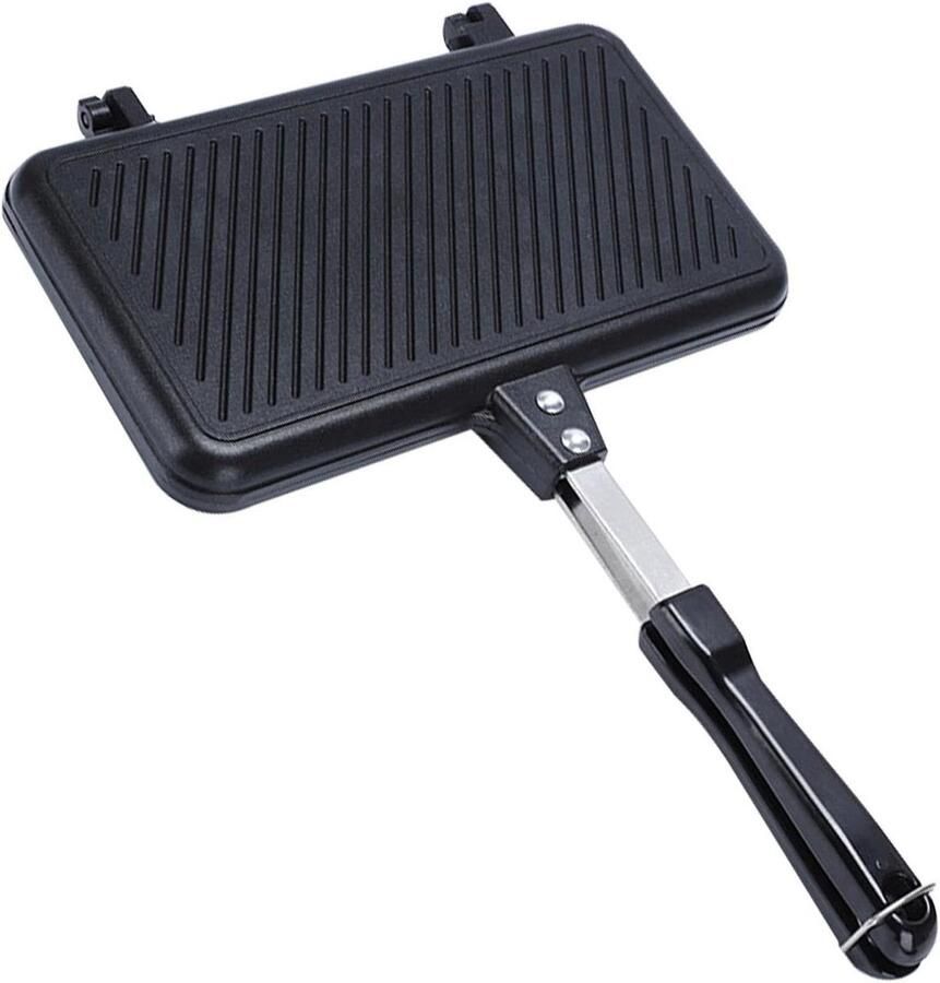 Sandwich Maker Grill Pan Ontbijt Maken Dubbelzijdig Koken 26.3 cm Breed Zwart