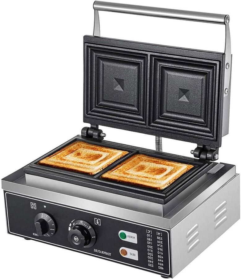 Sandwich Maker Panini Grill Snacks Bereiden Dubbele Verwarming 38.5 cm Zilver