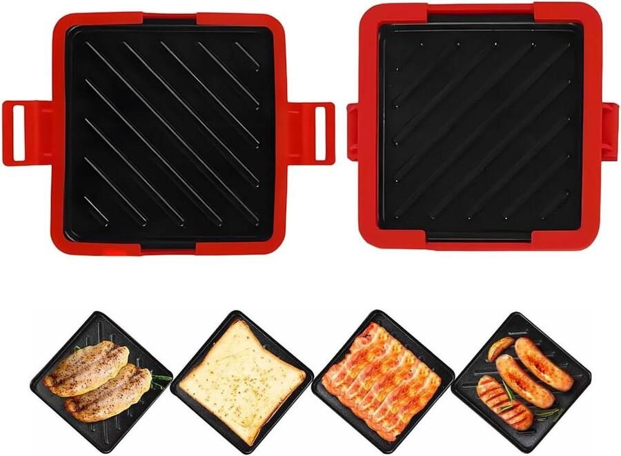 Magnetron Sandwichmaker Tosti Grill Snelle Maaltijden Antiaanbaklaag Compact Ontwerp Rood