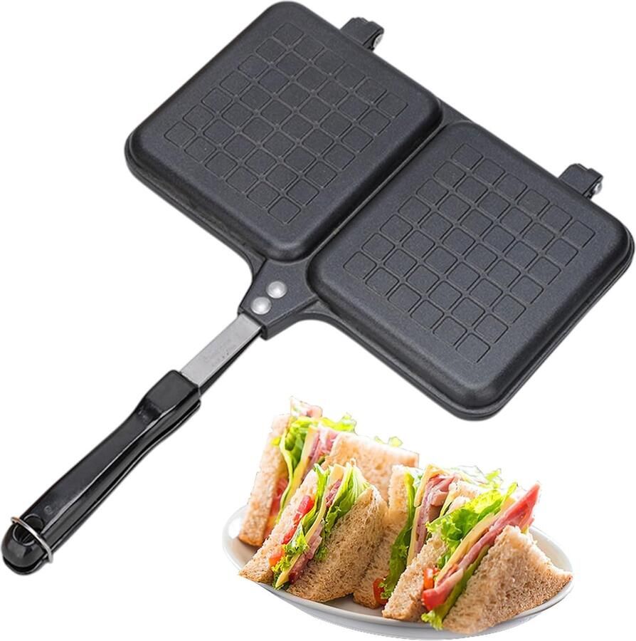 Sandwich Maker Tosti Apparaat Ontbijt Maken Dubbel Paneel 36x25cm Zwart