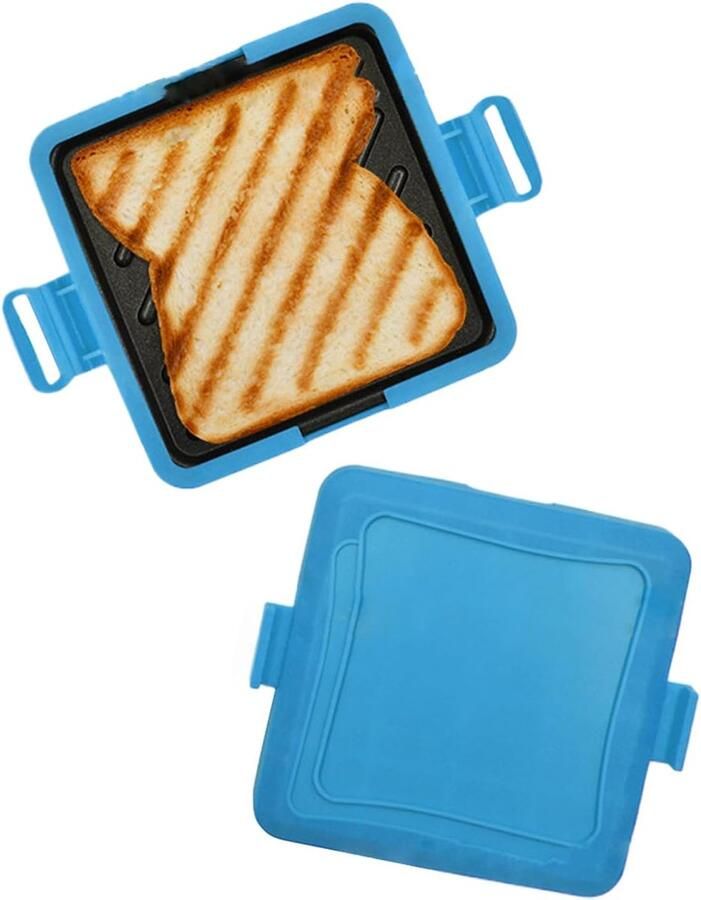 Sandwich Maker Tosti Apparaat Snel Ontbijt Maken Draadloos Magnetron Gebruik 16 cm Breed Blauw