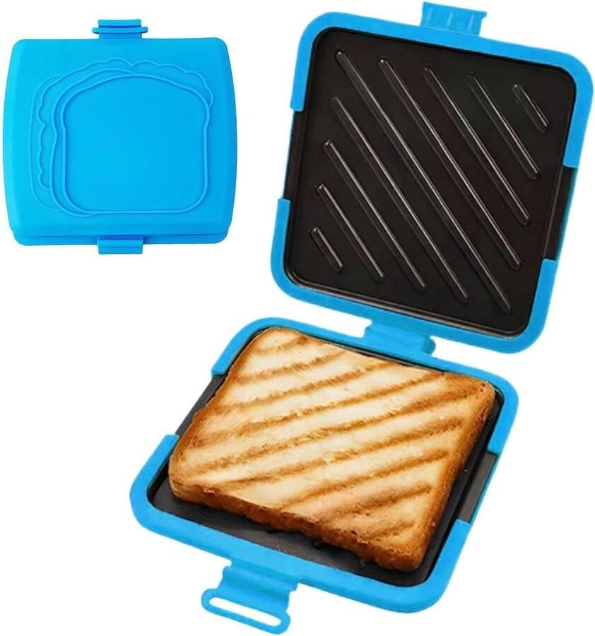 Sandwich Maker Tosti Apparaat Snelle Snacks Maken Magnetron Geschikt 15.9 cm Breed Blauw