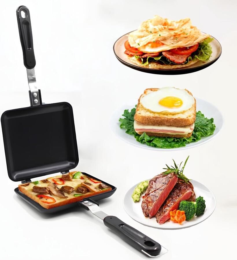 Sandwich Maker Tosti IJzer Ontbijt Maken Dubbelzijdig Bakken 19x15x14 cm Zwart