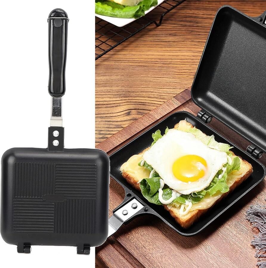 Sandwich Maker Tosti IJzer Ontbijt Maken Dubbelzijdig Non-stick 16 x 14.5 cm Zwart