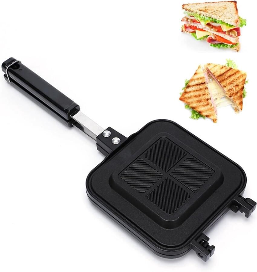 Sandwich Maker Tosti Ijzer Panini Grill Broodjes Grillen Dubbelzijdig Kookontwerp 36 x 14 cm Zwart