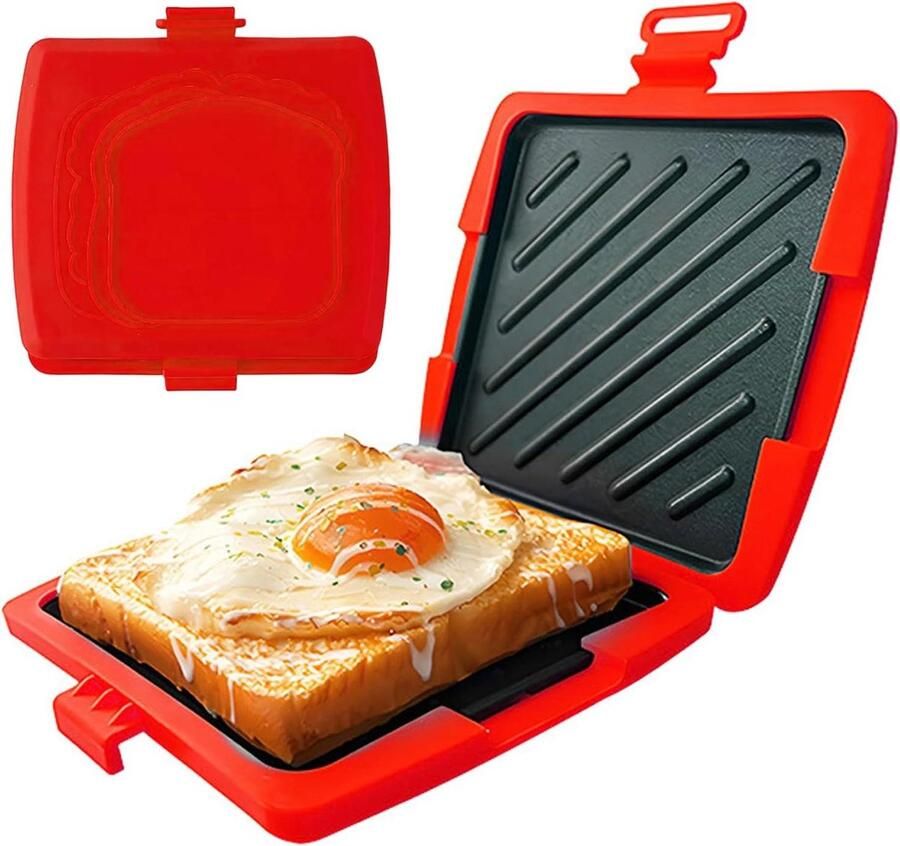 Sandwich Maker Tosti Pers Snelle Snacks Maken Magnetron Geschikt 17 cm Breed Rood