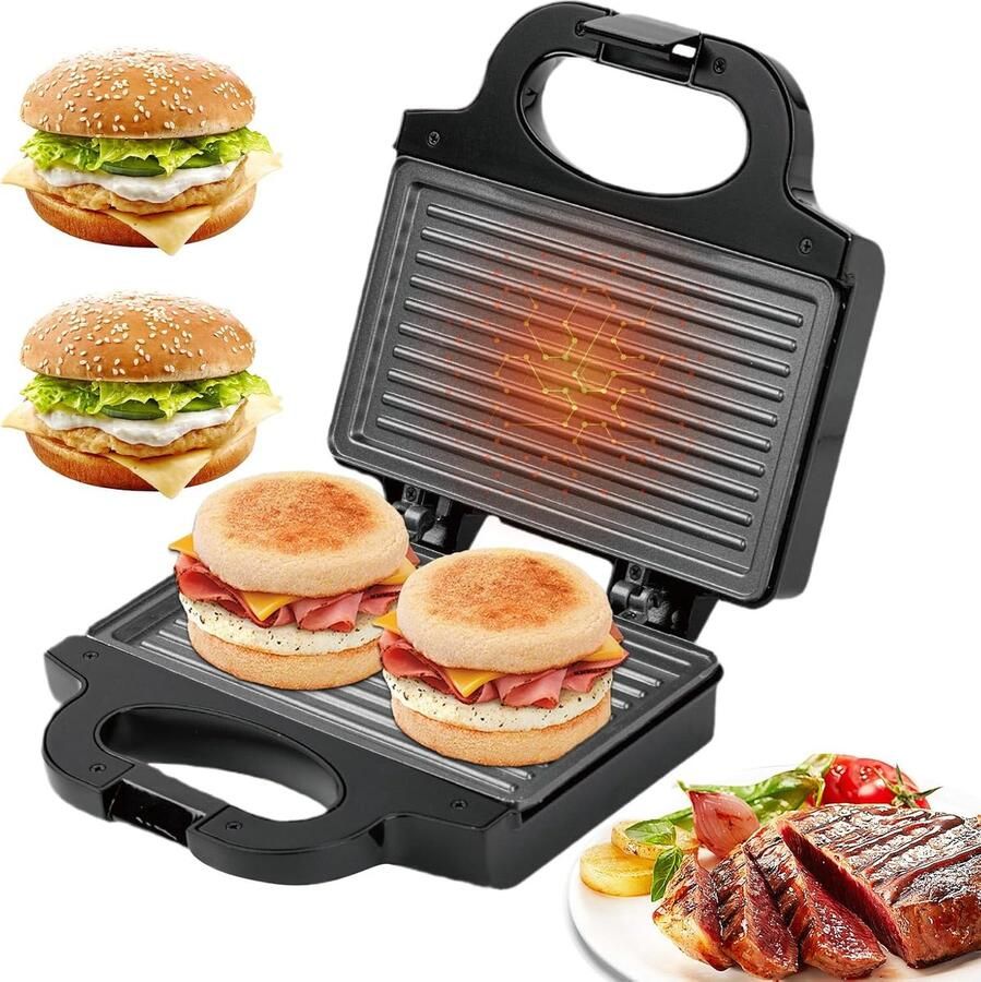 Sandwich Maker Wafelijzer Toastijzer Ontbijt Lunch Indicatielampje Non-stick 12 x 26 x 12 cm Zilverkleurig