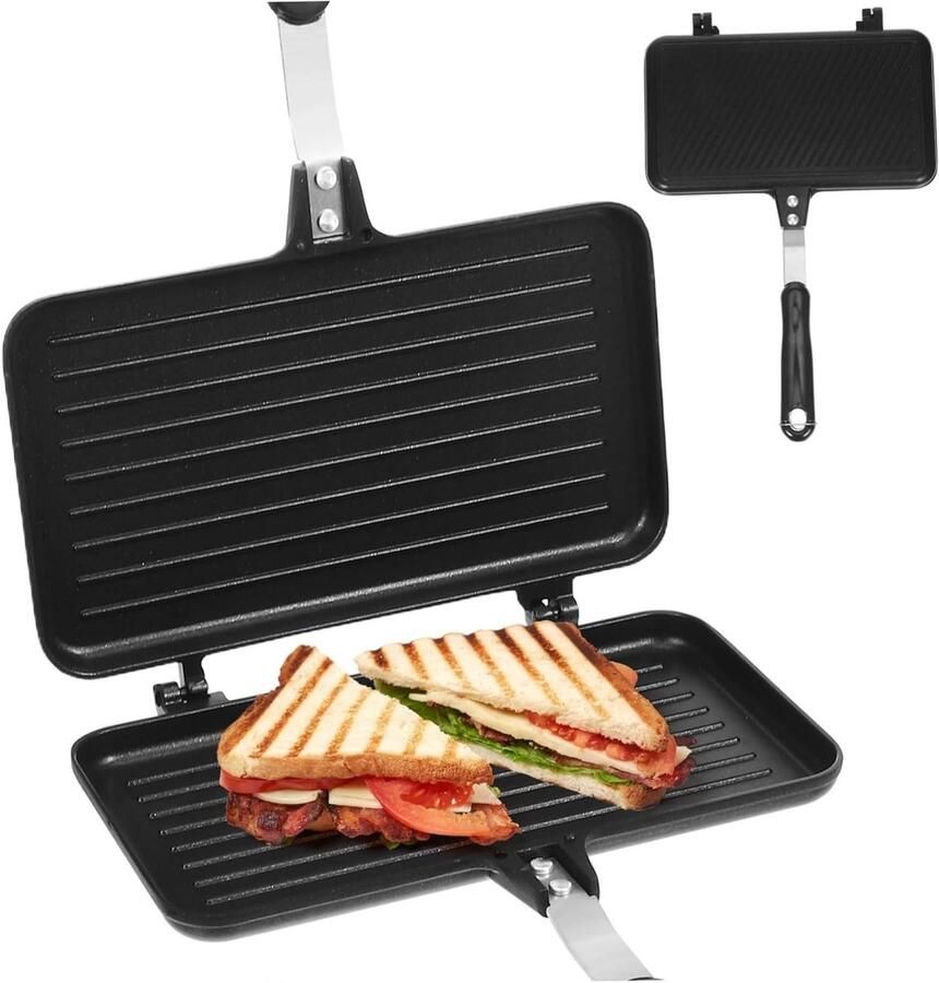 Sandwich Pan Broodijzer Grillpan Ontbijt Maken Dubbelzijdig Grillen 35 cm Zwart