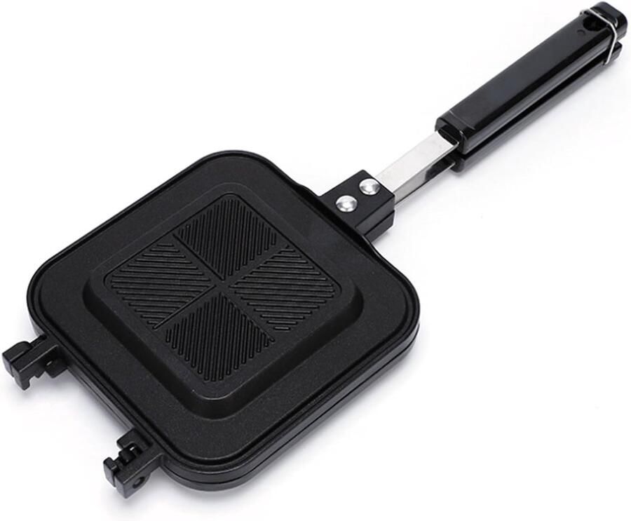 Sandwich Pan Dubbelzijdig Koekenpan Sandwiches Maken Anti-aanbaklaag 36x14 cm Zwart