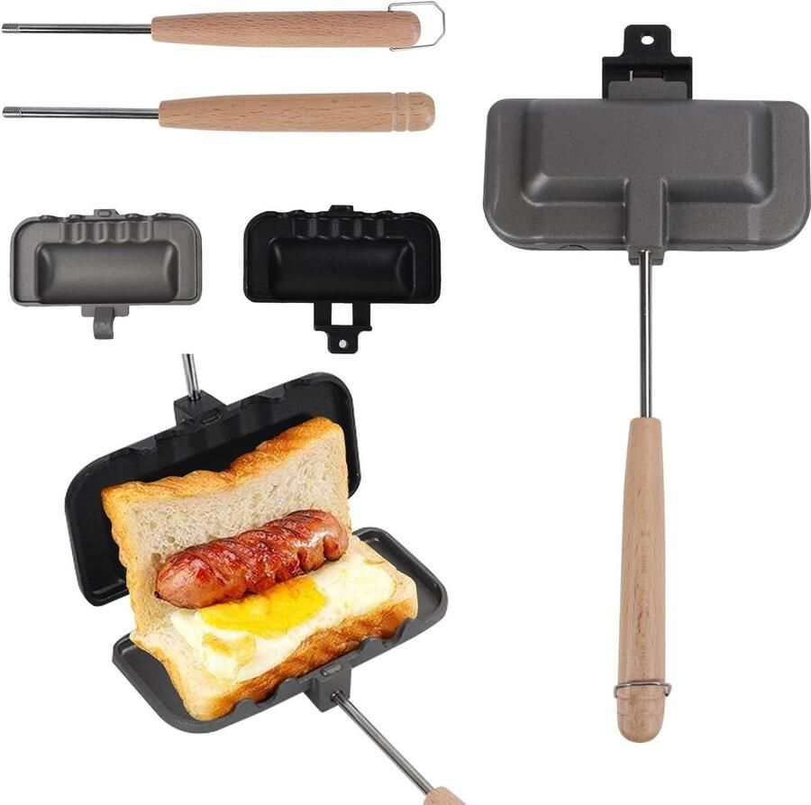 Sandwich Pan Tosti IJzer Grill Pan Broodjes Bakken Dubbelzijdig Ontwerp 22 x 13 x 5.4 cm