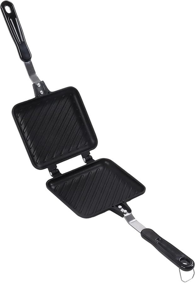 Sandwich Pan Tosti IJzer Koekenpan Ontbijt Maken Dubbelzijdig Anti-aanbak 35x15 cm Zwart