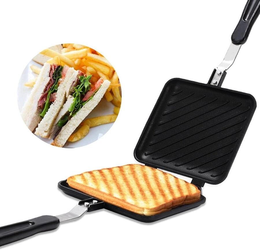 Sandwich Pan Tosti Pan Panini Ontbijt Maken Dubbelzijdig Grillen 35x15cm Zwart