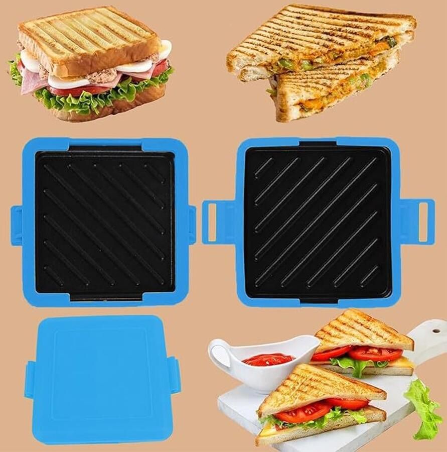 Sandwich- toast- en hotdogmaker Geschikt voor het ontbijt Blauw