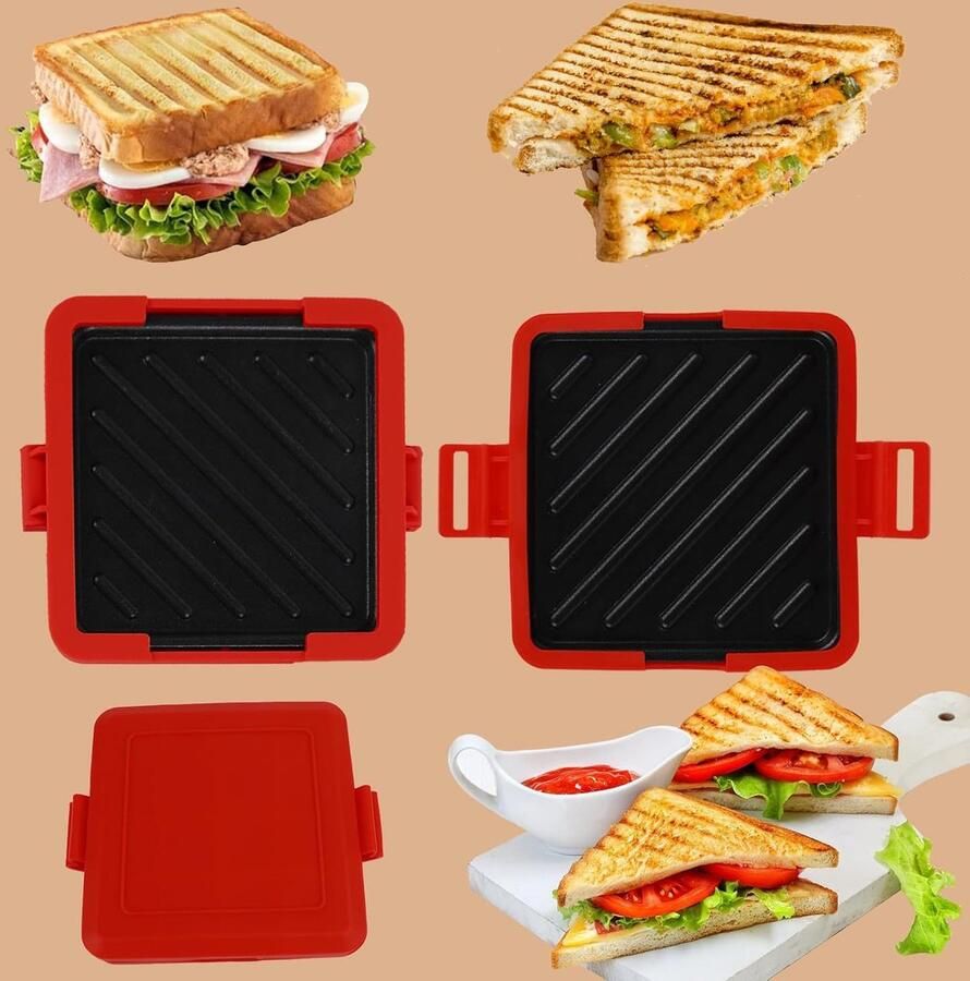 Sandwich- toast- en hotdogmaker Geschikt voor het ontbijt Rood